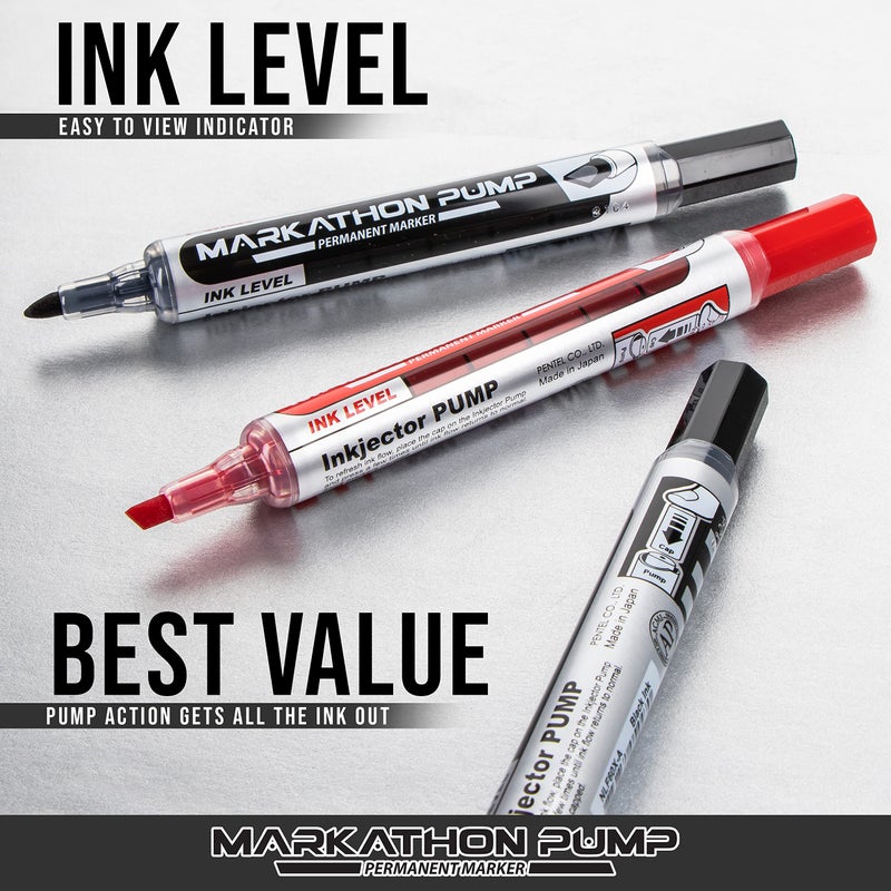 بنتل قلم ماركاثون الدائم لمضخة Pentel، طرف إزميل، حبر أزرق، 12 عبوة (NLF60X-C) - Image 3